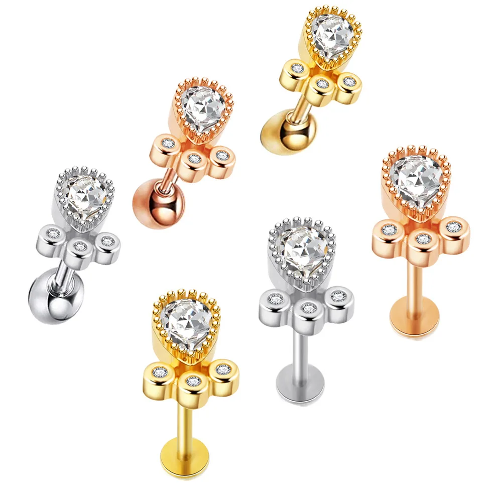 

1Pcs Clear Stone Tragus Piercing Labret Ear Piercing Lip Nose Piercing Oreja Nose Ring Titanium Helix Earrings