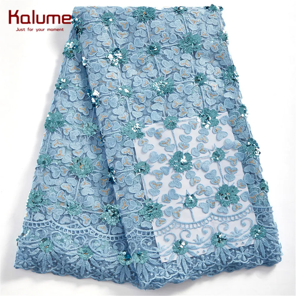 

Kalume African Net Lace Fabric Tissue Nigerian Diy Knitting Fabric Sequins French Milk Silk Lace Fabric For Women Dress H2412