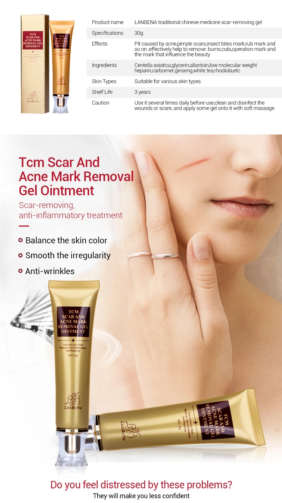 

LANBENA Remove Acne Scars Repair Gel Red Spots Face Cream Moisturizing Skin Care Remove Blackhead Whitening Cream Stretch Marks