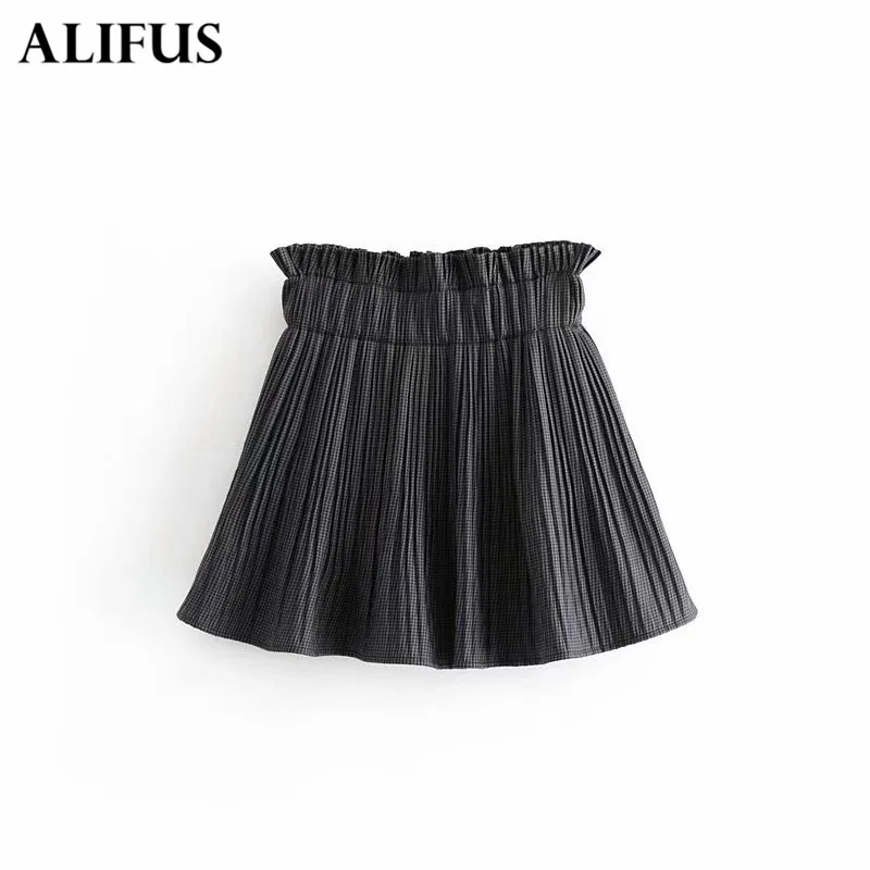 Fashion Za Fashion Elastic Waist A Line Streetwear Ladies Skirts Vintage Chic Plaid Pleated Casual Faldas Skirt