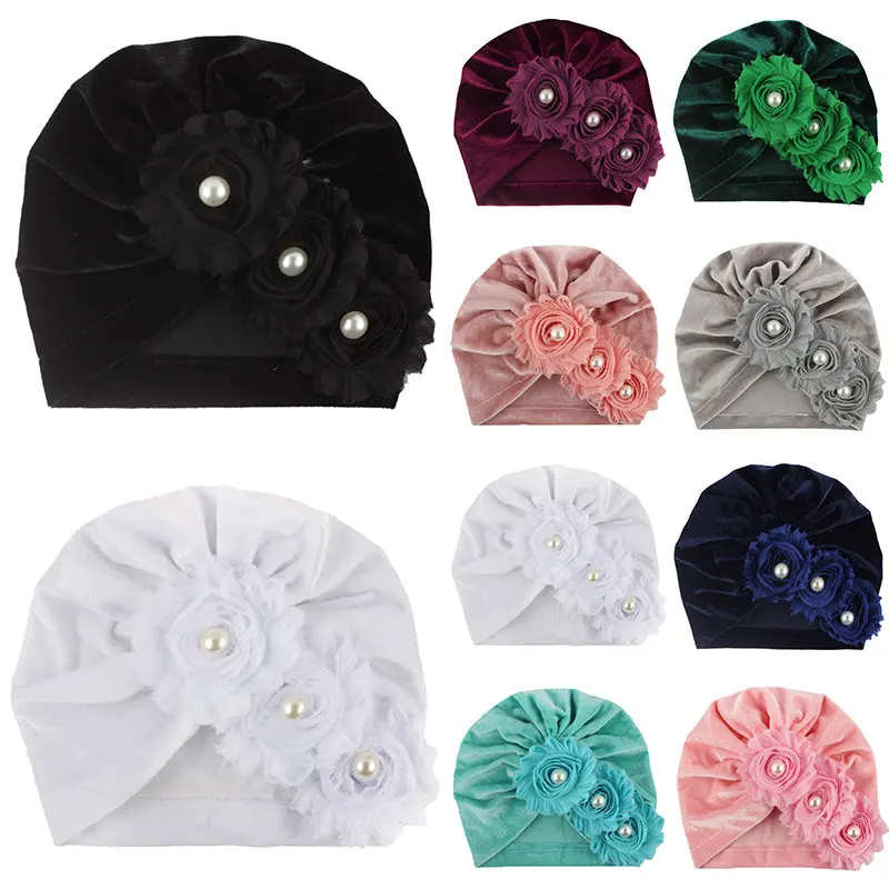 Детская Милая шапка с цветами для девочек и мальчиков шапка-тюрбан жемчугом