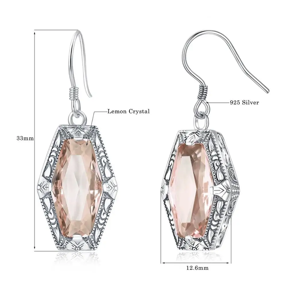 

Silver 925 Earring For Women Vintage Unique Drop Earring Orange Lemon Crystal Gemstone Elegant Party Fine Jewelry Christmas Gift