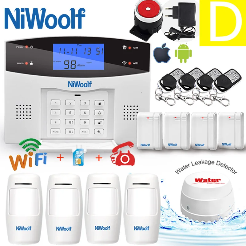 D Wi-Fi GSM домашняя охранная сигнализация Беспроводная и проводной детектор релейный выход смарт-управление Приложение датчик двери пожарный дым Движение Сигнализация - Цвет: D