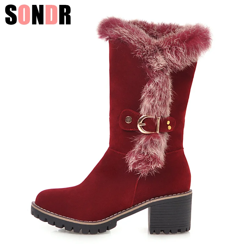 Женские ботинки с кроличьим мехом зимние водонепроницаемые замшевые плюшевой