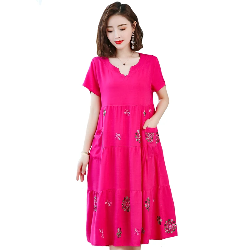 Летнее женское платье для женщин среднего возраста свободное Повседневное с
