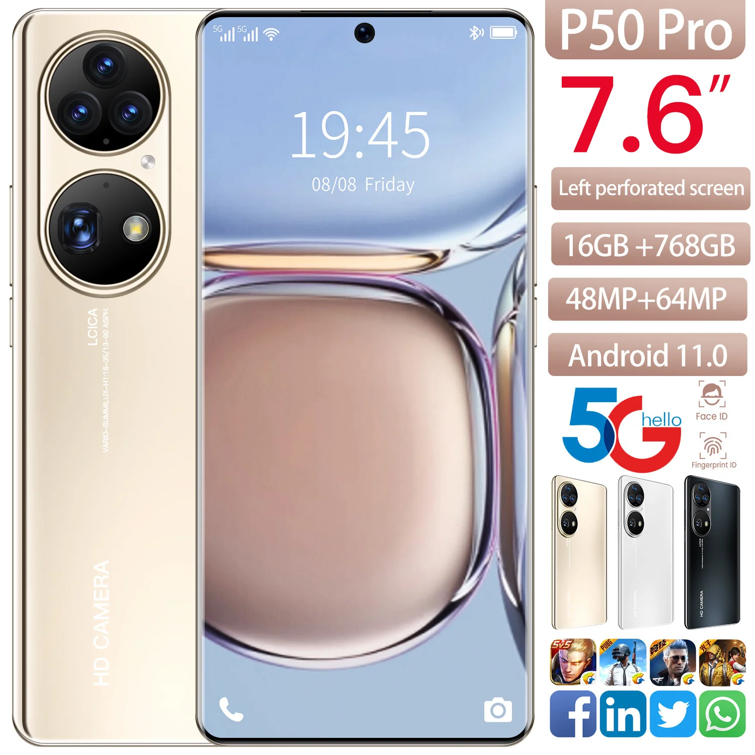 

Смартфон P50 PRO, 7,6 дюйма, Android 11,0, 16 + 768 ГБ, 6000 мАч, 48 + 64 мп