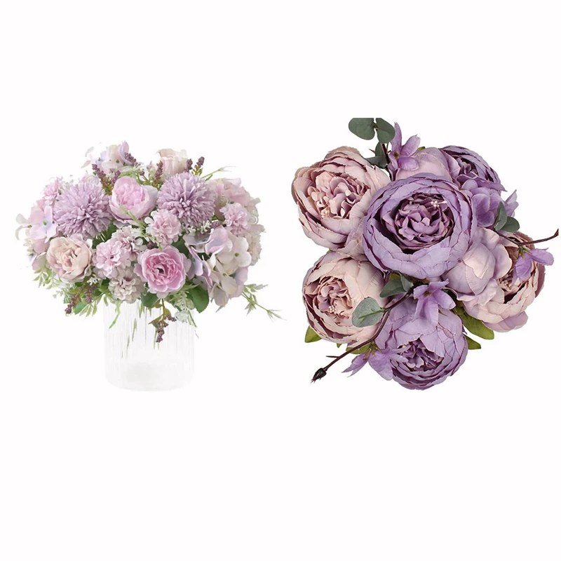 

3Packs Artificial Flowers Fake Peony Silk Hydrangea Bouquet Decor With Vintage Artificial Peony Silk Flowers Bouquet