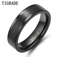 tigrade 6mm black titanium ring men wedding band engagement rings for women fashion female unisex finger jewelry comfort fit