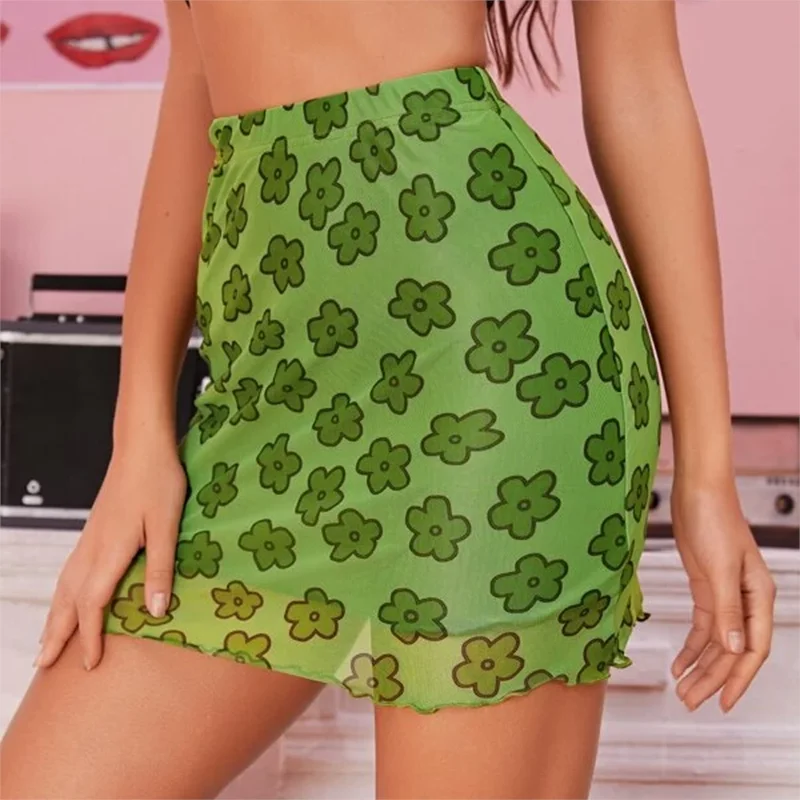 

5 Colors,New Casual Women Summer Midi-Skirt, Multicolor Floral/Leopard Print Sheer Elastic Waist Lined Miniskirt for Girls