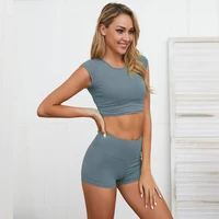 seamless solid yoga set sports bra shorts stretchy sport tops push up pants gym workout running fitness sportswear suit