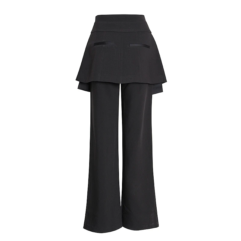 VGH Casual Patchwork Wide Leg Pants For Women High Waist Sashes Straight Loose Trousers Female Fashion New Tide Clothing 2020
