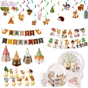 FENGRISE лесные животные, бумажная тарелка, шляпа для лесного массива, украшения для дня рождения, вечевечерние, детского праздника, сафари, джунглей, товары Вечерние