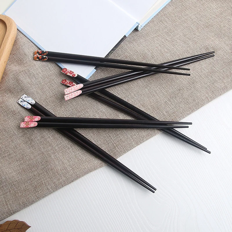 

NEW Japanese Style Solid Wood Chopsticks Creative Printing Restaurant Household Nail Chopsticks Kitchen Tableware