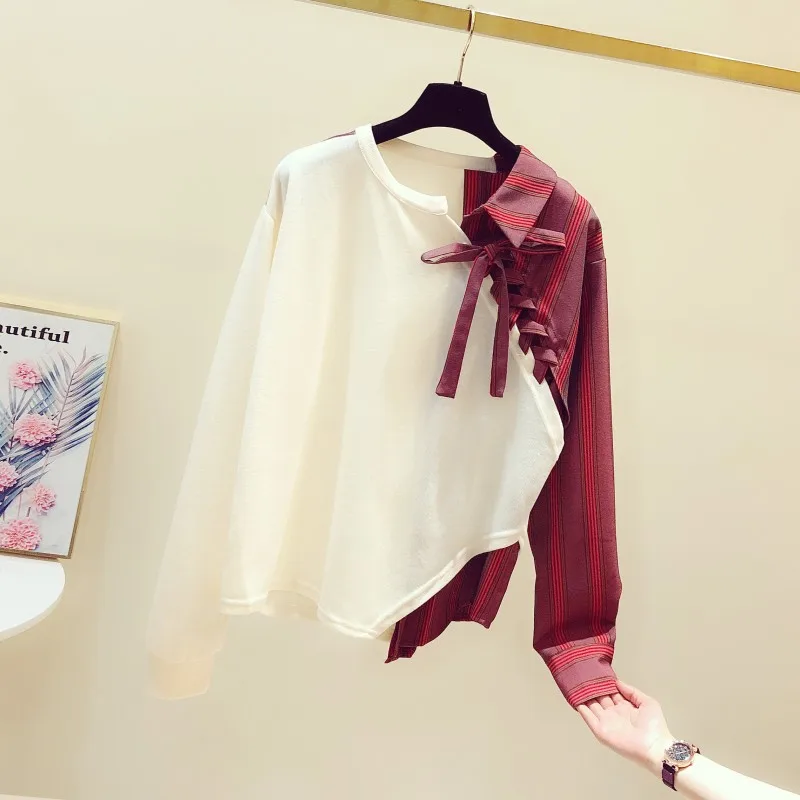 Женский хлопковый свитер в полоску с круглым вырезом Необычные топы бандажные