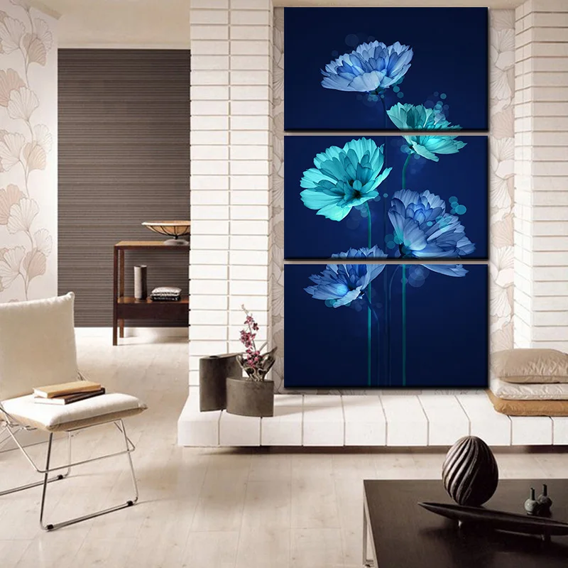 Artryst home decor large abstract 3 panel with frame flower canvas painting HD print poster living room wall art picture | Дом и сад