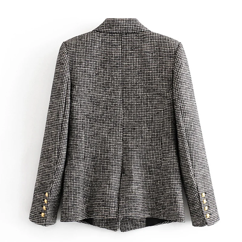 Двубортные блейзеры для женщин модные повседневные куртки в ломаную клетку