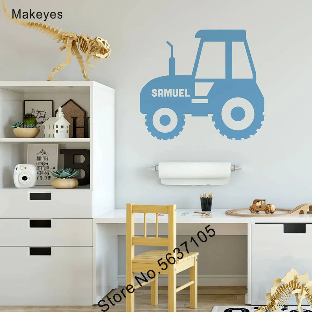 

Makeyes Little Track Wall Sticker Personalized Name Wall Decal Personalized Boy Name Tractor Toy Wallpaper Baby Room Decor Q1032