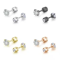 one has four claws oon thick claw zircon fashion simple ideas stud earrings titanium steel titanium steel needle round