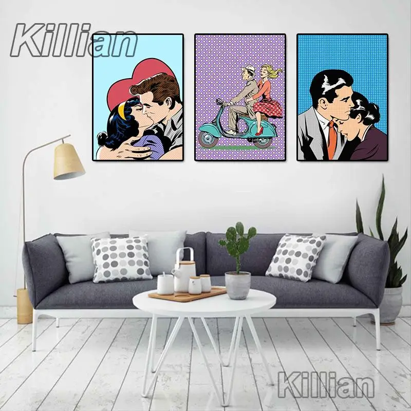 

Man And Woman Kiss Hug Ride Love Story Nordic Style Canvas Poster And Prints Wall Art Hanging Pictures for Home Decoration Gift