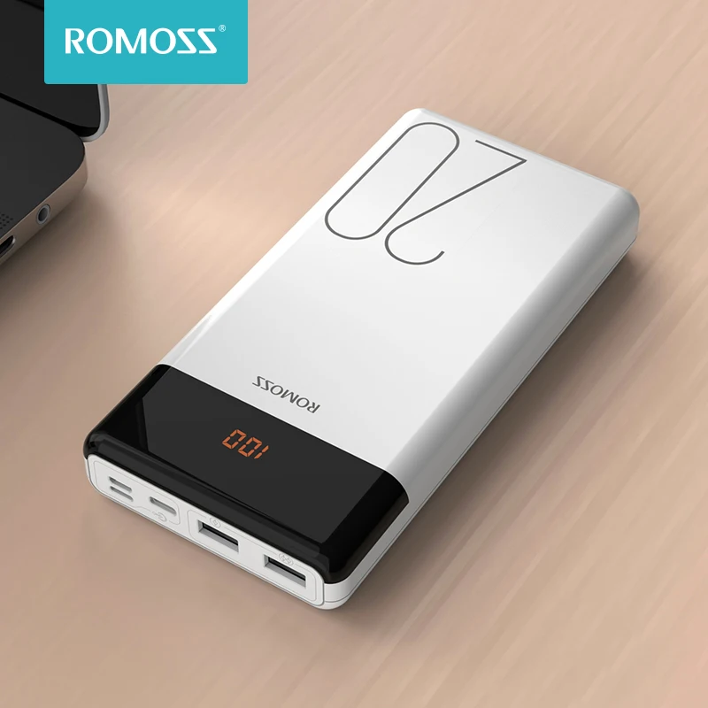 Внешний аккумулятор ROMOSS LT20 ёмкость 20000мАч 2 выходных порта USB LED дисплей подойдёт