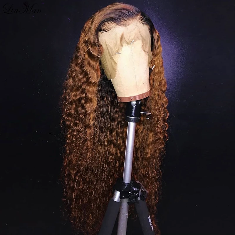 Парики из человеческих волос на фронте шнурка темно-кудрявые волосы 1b