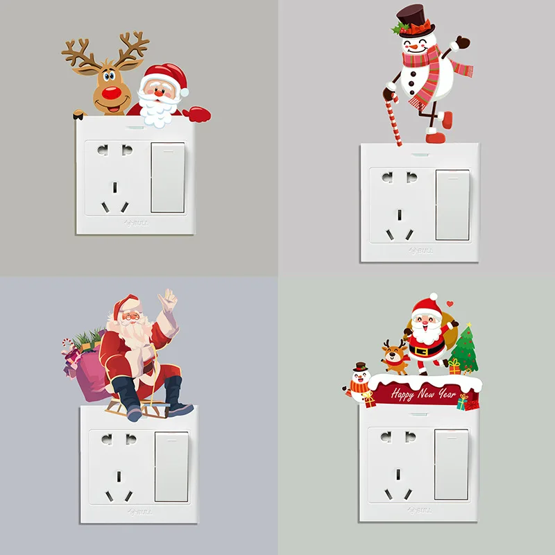 1 шт. рождественские Мультяшные наклейки на розетку из ПВХ домашнее украшение