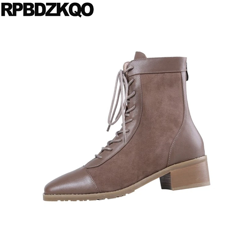 В стиле ретро Замшевые ботинки для женщин на шнуровке спереди и каждый день Сезон