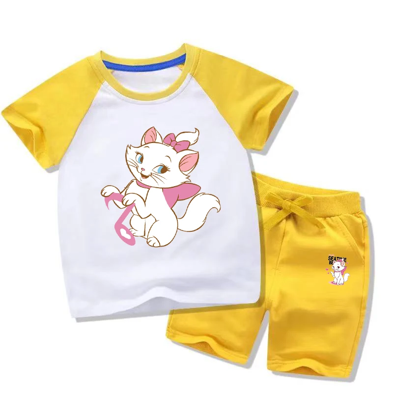 Summer 2021 Kids Clothes Toddler Boys Cartoon Outfits Baby Girls  Tees Suits  2 3 4 6 8 Years Children Clothing T-shirt + Shorts