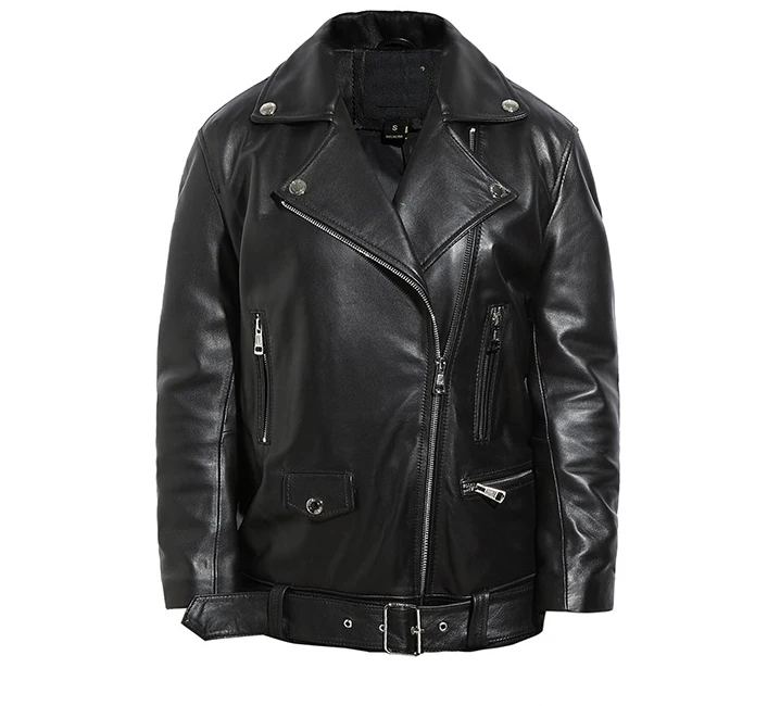 New arrival 2021 woman's fashion genuine real leather sheepskin motorcycle coats lady's branded jackets black plus oversize xxl