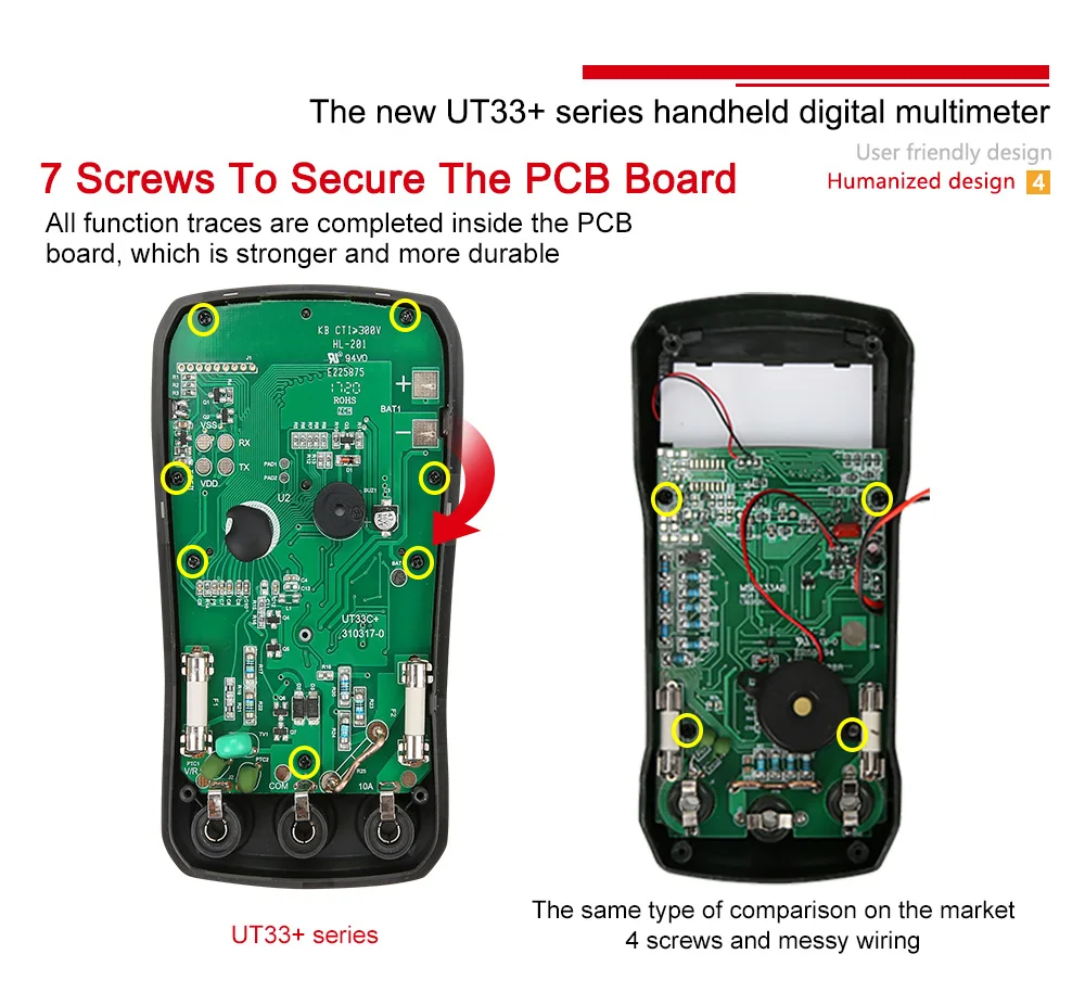 UT33D+ ручной мультиметр, мини цифровой мультиметр, вольтметр переменного тока и постоянного тока, амперметр, тест на сопротивление, испытание NCV, подсветка