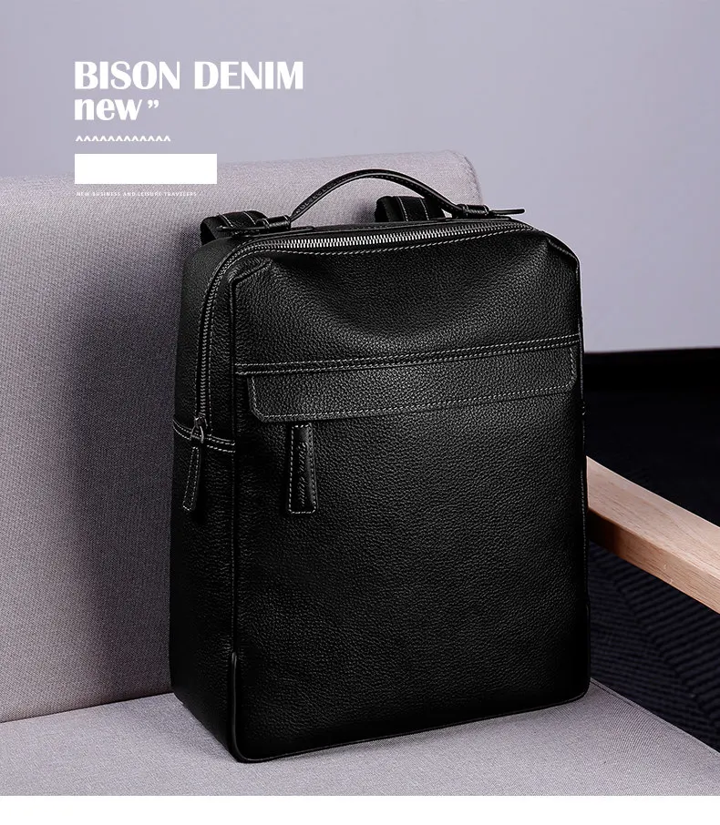 BISON DENIM мужские рюкзаки из коровьей кожи, большие 14 дюймовые рюкзаки для ноутбука, мужские кожаные дорожные сумки для подростков, мужские рюкзаки mochila N2668