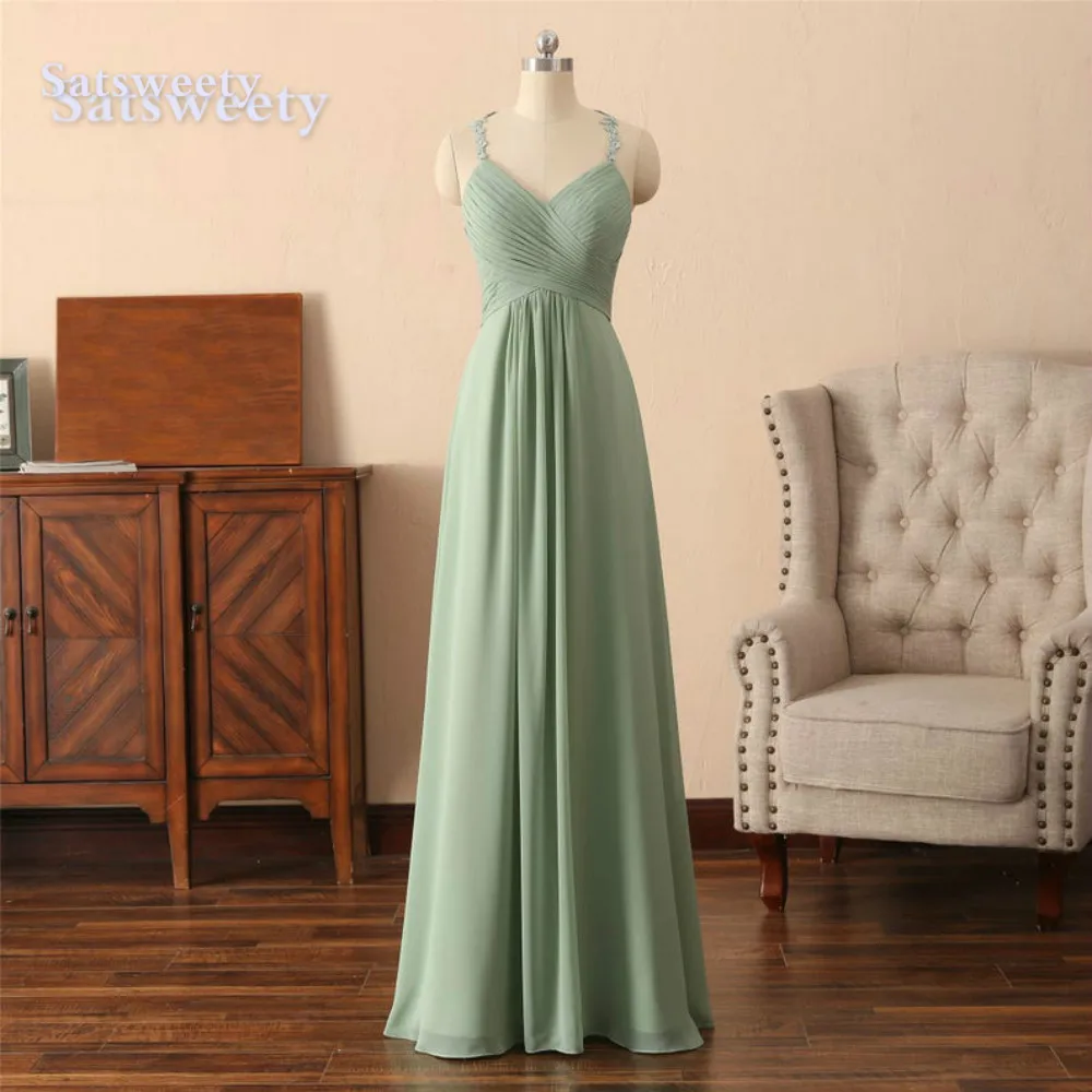 

vestido madrinha Mint Bridesmaid Dresses Long Chiffon Floor Length wedding party dress robe demoiselle d'honneur