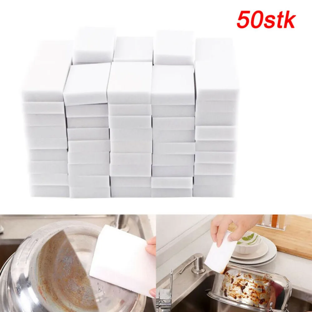 

50X Sponge Eraser Melamine Foam Stain Dirt Mark Remover Cleaning Wash Block White For Wash Car Kitchenware Glass Furniture