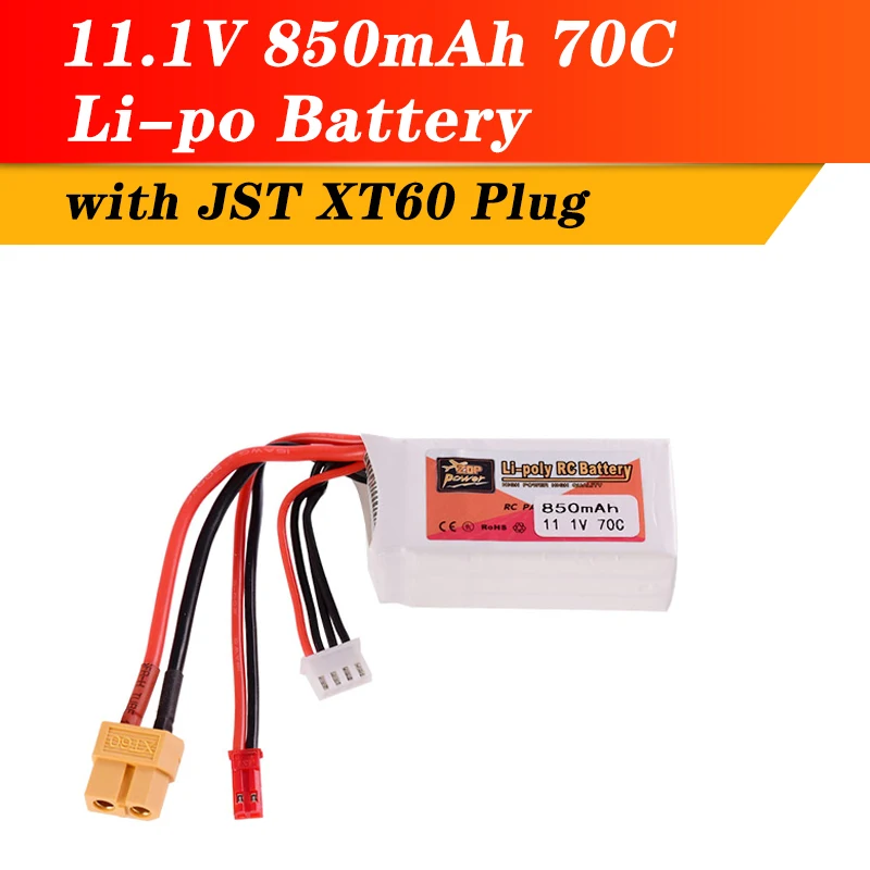 

ZOP Power 11.1V 850mAh 70C 3S Lipo Battery JST XT60 Plug For RC Racing Drone