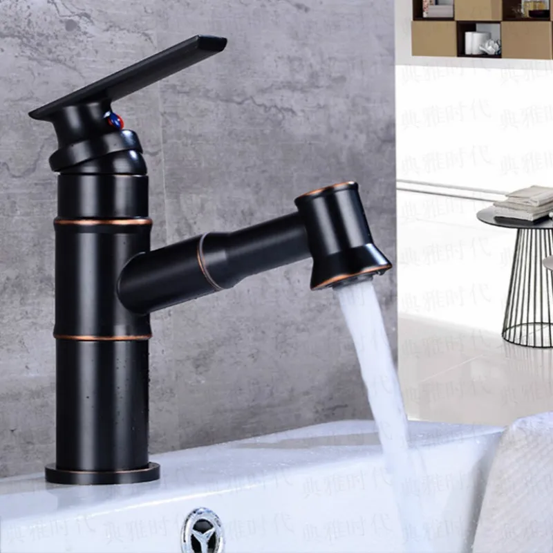 

Черные Смесители для ванной комнаты, выдвижной смеситель для раковины, одиночный Ручной смеситель, смесители с креплением на раковину, кран...