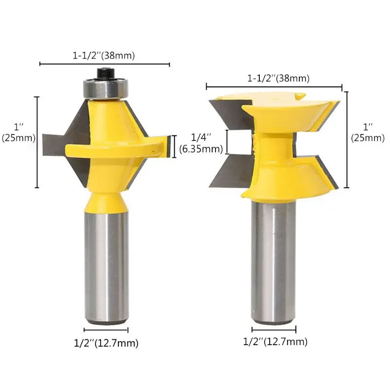 

2pcs/set 1/2'' Shank 120 Degree Lock Miter Finger Joint Router Bits Milling Cutters For Wood Plywood MDF Woodworking Tools