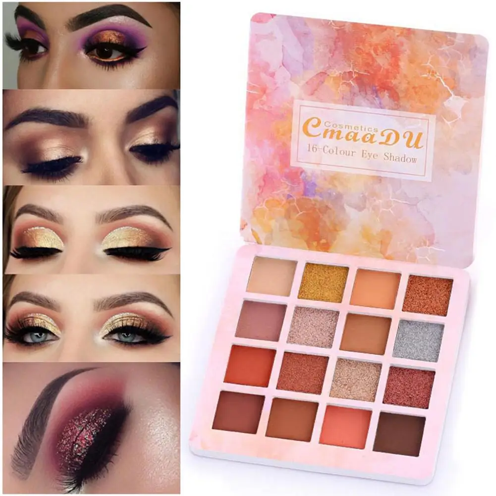 Палетка блестящих матовых теней для век 16 цветов перламутровый макияж блестящие