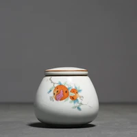 retro ceramic tea caddy living room coffee table creativity jar with lid colorful painting persimmon pattern storage tank