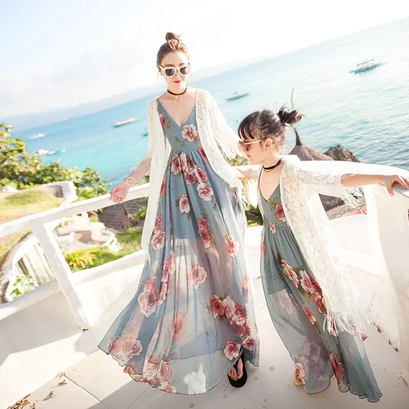 Летнее платье для родителей и детей новинка 2020 модное семейное женское шифоновое