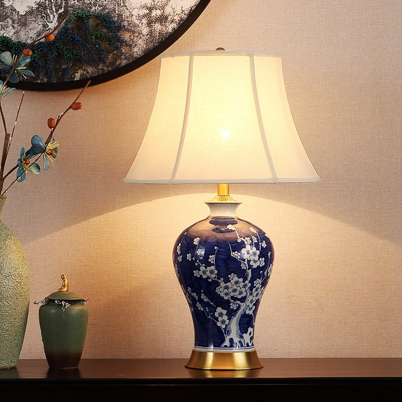 

Chinese Classic Conventional White Plum On Blue Glazed Table Lamp Made In Jingdezhen