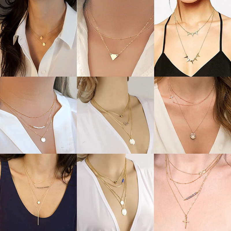 Стильное и простое изысканное многослойное ожерелье с металлической текстурой