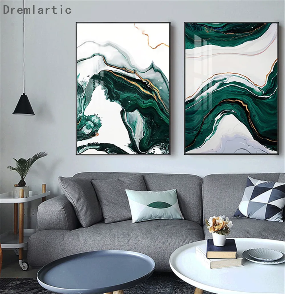 Современный скандинавский абстрактный художественный постер с зеленой линией