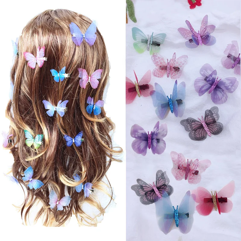 

Tulle Butterfly Hairpin Clip Duckbill Clip Girl Head Jewelry Hair Accessories Korean Super Fairy Double Stereo Simulation Color