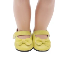 18 inch american doll shoes yellow bow princess dress shoes pu newborn shoe girls baby toys fit 43 cm boy dolls s126