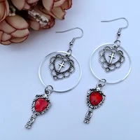 gothic heart shaped cross magic mirror earrings jewelry design art gothic aesthetics pendant earrings girls punk gifts