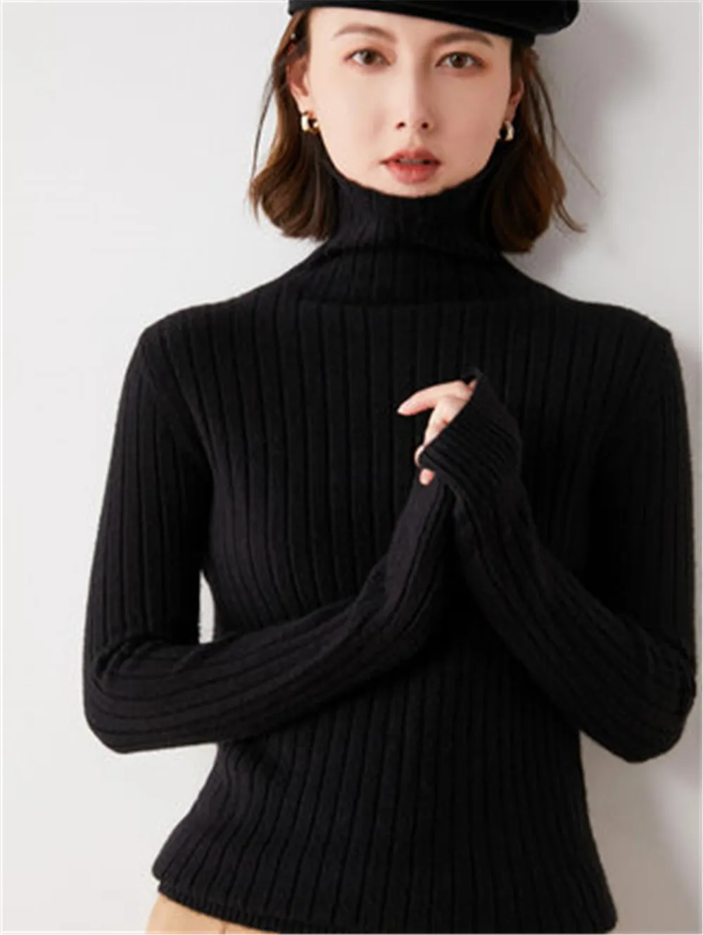 

2021 Autumn Elegant turtleneck soft Cashmere sweater women Turtleneck winter slim pullover sweater solid color inner basic tops