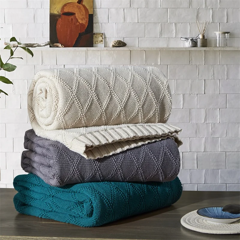 Хлопковое одеяло массивное вязаное для дивана офисное короткого сна полотенце