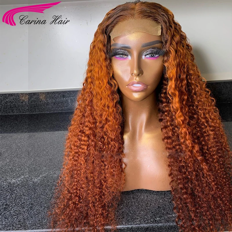 Парики из натуральных волос оранжевого имбирного цвета с эффектом деграде 180%