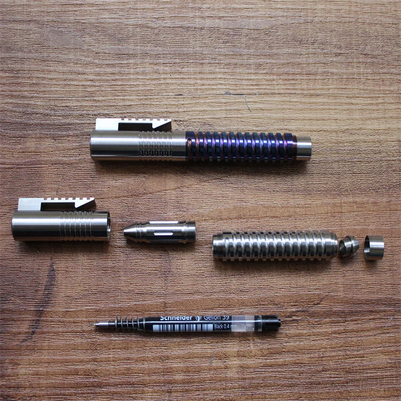 Beli Baru EDC Gigi Titanium Menulis Pena Kamping Luar Ruangan Alat Tulis Kantor Pena Alat Pemecah Kaca Pena Taktis