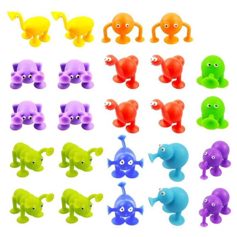 

2022 New 24Pieces Throwing Game Dart Toys Fidget Sensory Popper w/ Suction Cup Animal Shape Silicone Pinch Toy Kids Bathtub Toy